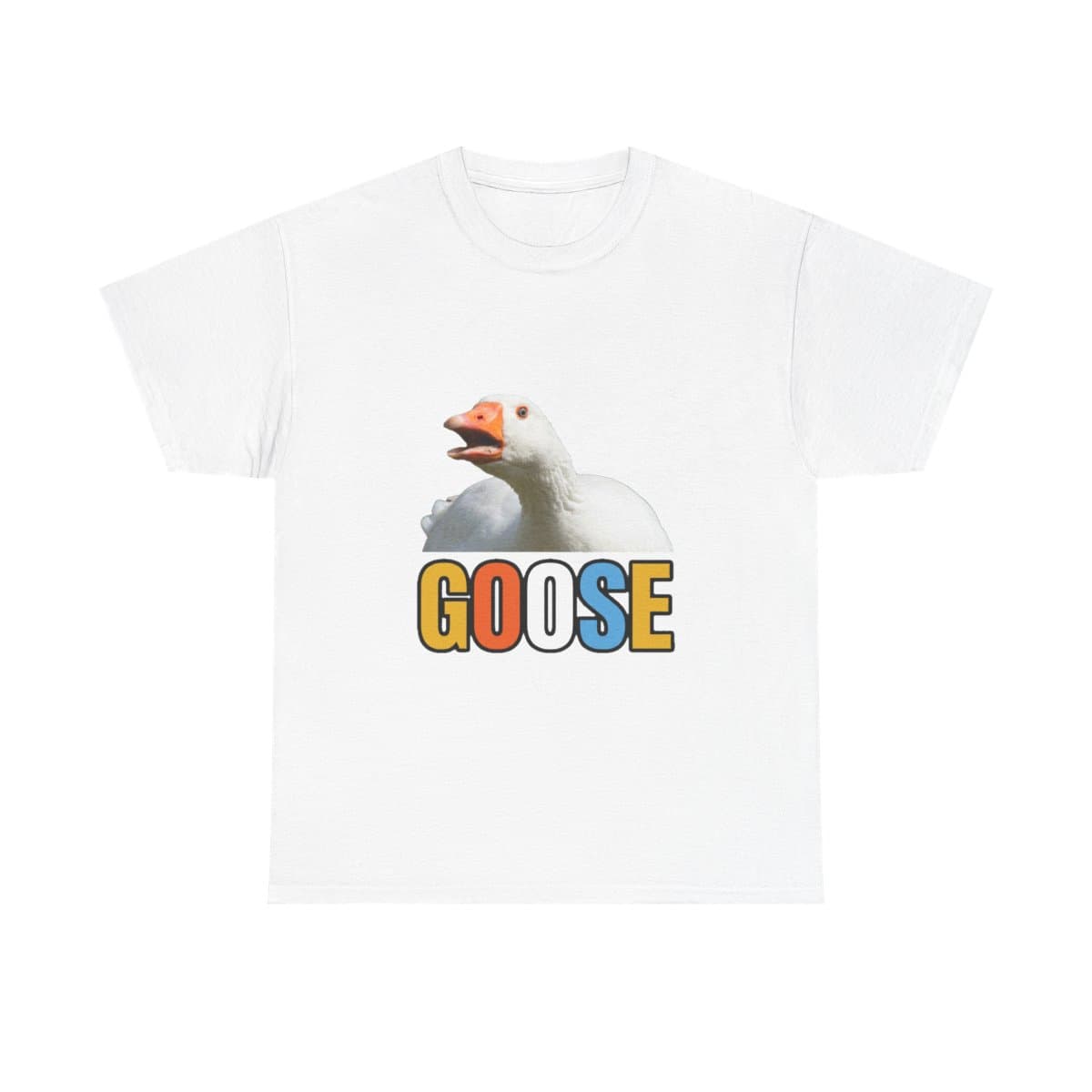 Goose Tee, Funny Comical Goose Graphic T-Shirt, Blocky Colour Caption Print, Quirky Bird Lover Gift