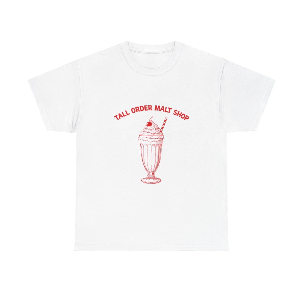 Tall Order Malt Shop Tee Retro 1950s Soda Fountain Milkshake Ad Vintage Americana T-Shirt Diner Food Humor Shirt